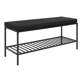 ŁAWKA DO PRZEDPOKOJU ATELIER, Z PÓŁKĄ NA BUTY, TAPICEROWANA, CZARNA, LOFT