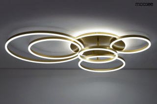 LAMPA SUFITOWA PLAFON LUCENTE ZŁOTA, LED, 6 RINGÓW, PILOT, MOOSEE, DESIGN