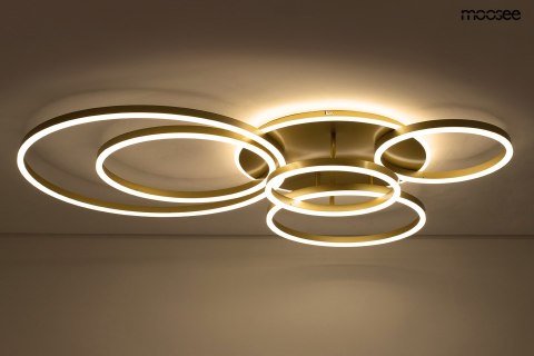 LAMPA SUFITOWA PLAFON LUCENTE ZŁOTA, LED, 6 RINGÓW, PILOT, MOOSEE, DESIGN