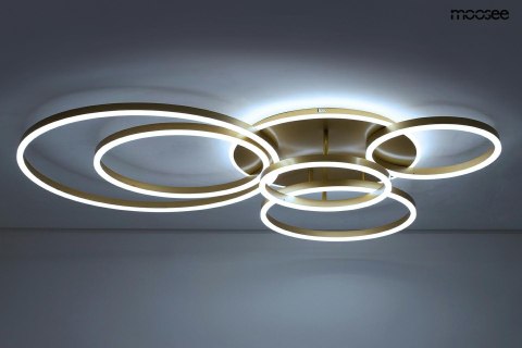 LAMPA SUFITOWA PLAFON LUCENTE ZŁOTA, LED, 6 RINGÓW, PILOT, MOOSEE, DESIGN