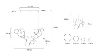 LAMPA WISZĄCA AUREOLA, SZKLANE KULE, LED, ZŁOTA, BAŃKI MYDLANE, LOFT