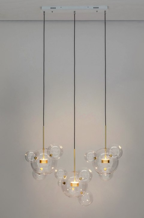 LAMPA WISZĄCA AUREOLA, SZKLANE KULE, LED, ZŁOTA, BAŃKI MYDLANE, LOFT