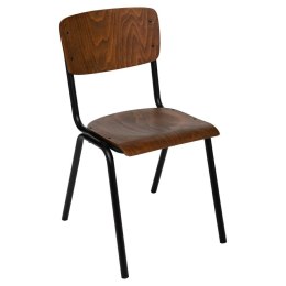 DREWNIANE KRZESŁO - RETRO LOFT, DO JADALNI, METALOWE NOGI, JESION, BRĄZOWE