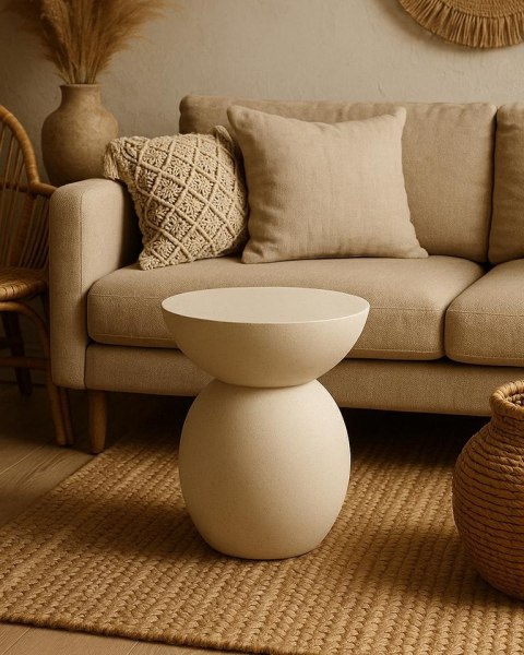OKRĄGŁY BEŻOWY STOLIK KAWOWY, DO SALONU, MAŁY, ELEGANCKI, PROSTY, 40 CM OKRĄGŁY BEŻOWY STOLIK KAWOWY, DO SALONU, MAŁY, ELEGANCKI, PROSTY, 40 CM