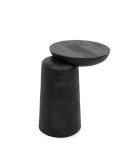 NOWOCZESY CZARNY STOLIK DO SALONU, ASYMETRYCZNY, LITE DREWNO, BLAT 35 CM
