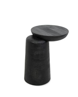 NOWOCZESY CZARNY STOLIK DO SALONU, ASYMETRYCZNY, LITE DREWNO, BLAT 35 CM