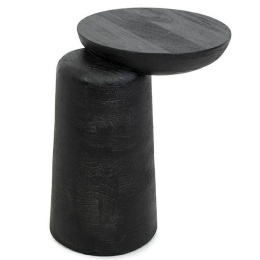 NOWOCZESY CZARNY STOLIK DO SALONU, ASYMETRYCZNY, LITE DREWNO, BLAT 35 CM