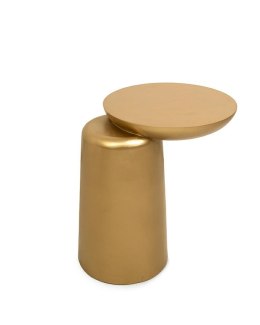 NOWOCZESY ZŁOTY STOLIK DO SALONU, ASYMETRYCZNY, LITE DREWNO, BLAT 35 CM