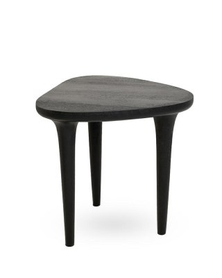 MAŁY CZARNY STOLIK KAWOWY LISBONA, TRÓJKĄTNY, LITE DREWNO, DO SALONU, 50 CM