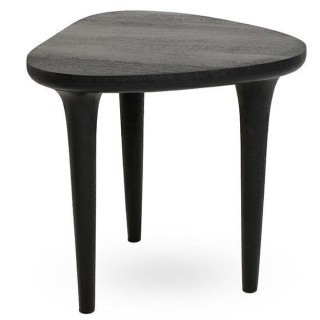 MAŁY CZARNY STOLIK KAWOWY LISBONA, TRÓJKĄTNY, LITE DREWNO, DO SALONU, 50 CM