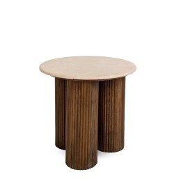 OKRĄGŁY STOLIK KAWOWY PANAMA, MARMUROWY BLAT, LITE DREWNO, DO SALONU, 50 CM