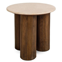 OKRĄGŁY STOLIK KAWOWY PANAMA, MARMUROWY BLAT, LITE DREWNO, DO SALONU, 50 CM