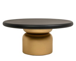 DUŻY OKRĄGŁY STOLIK KAWOWY, CZARNY BLAT, ZŁOTA NOGA, DO SALONU, 90 CM