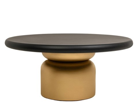 DUŻY OKRĄGŁY STOLIK KAWOWY, CZARNY BLAT, ZŁOTA NOGA, DO SALONU, 90 CM