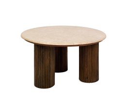 OKRĄGŁY STOLIK KAWOWY PANAMA, MARMUROWY BLAT, LITE DREWNO, DO SALONU, 70 CM