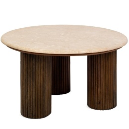 OKRĄGŁY STOLIK KAWOWY PANAMA, MARMUROWY BLAT, LITE DREWNO, DO SALONU, 70 CM
