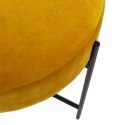 TAPICEROWANY ŻÓŁTY STOŁEK, PUFA GLAMOUR DO SALONU, METALOWE NOGI, ELEGANCKI