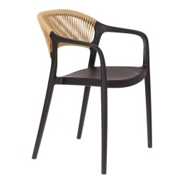 CZARNE KRZESŁO Z PODŁOKIETNIKAMI, BOHO, NA TARAS, BALKON, DO KUCHNI, SALONU