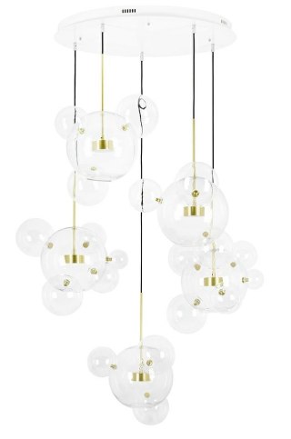 LAMPA WISZĄCA SFERICA, ŻYRANDOL, SZKLANE KULE, LED, ZŁOTA, BAŃKI, SALON