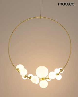 LAMPA WISZĄCA MOOSEE LUMINOS ZŁOTA, RING, KULE, 14xG9, NOWOCZESNA, SALON