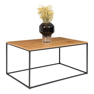 STOLIK KAWOWY LOFT, CZARNY METAL, DĄB, DO SALONU, PROSTOKĄTNY, ŁAWA, 90 cm
