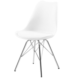 BIAŁE KRZESŁO SKANDYNAWSKIE FIORD, ELEGANCKIE, CHROM, DO SALONU, JADALNI