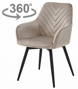 OBROTOWE KRZESŁO TAMARA BEŻOWE, TAPICEROWANE, DO JADALNI, Z PODŁOKIETNIKAMI