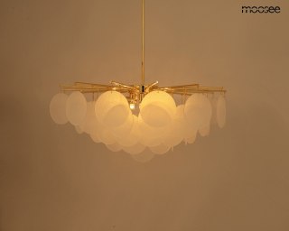 LAMPA WISZĄCA AURELIA 60 ZŁOTA BIAŁA MOOSEE, NOWOCZESNA, SZKŁO, SALON, E14