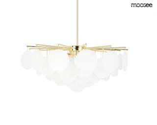 LAMPA WISZĄCA AURELIA SUONO 80 ZŁOTA BIAŁA, SZKŁO, NOWOCZESNA, 8xE14, SALON