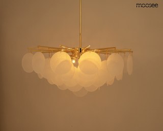 LAMPA WISZĄCA AURELIA SUONO 80 ZŁOTA BIAŁA, SZKŁO, NOWOCZESNA, 8xE14, SALON