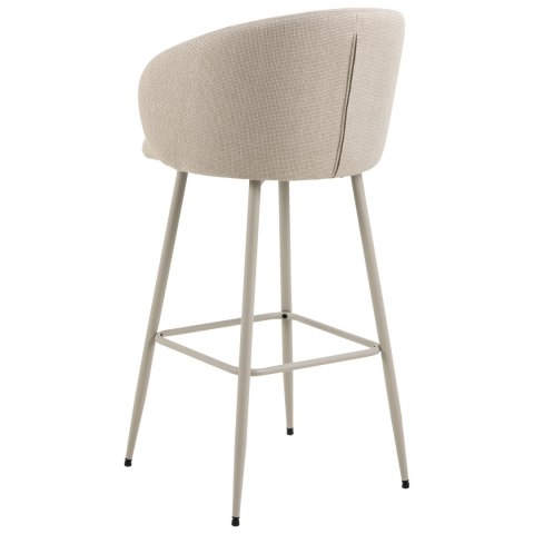 BEŻOWY TAPICEROWANY HOKER Z OPARCIEM - VELIA, DO WYSPY, ELEGANCKI, METALOWY