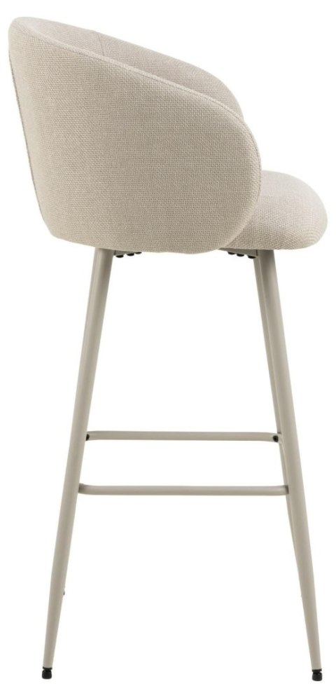 BEŻOWY TAPICEROWANY HOKER Z OPARCIEM - VELIA, DO WYSPY, ELEGANCKI, METALOWY