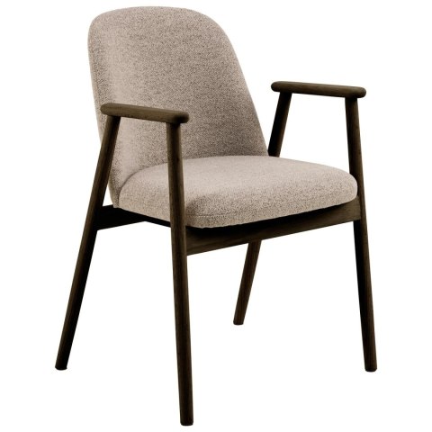 DREWNIANE KRZESŁO DO JADALNI, DĄB DYMIONY, BEŻOWE, PODŁOKIETNIKI, TKANINA