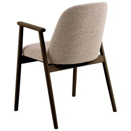 DREWNIANE KRZESŁO DO JADALNI, DĄB DYMIONY, BEŻOWE, PODŁOKIETNIKI, TKANINA