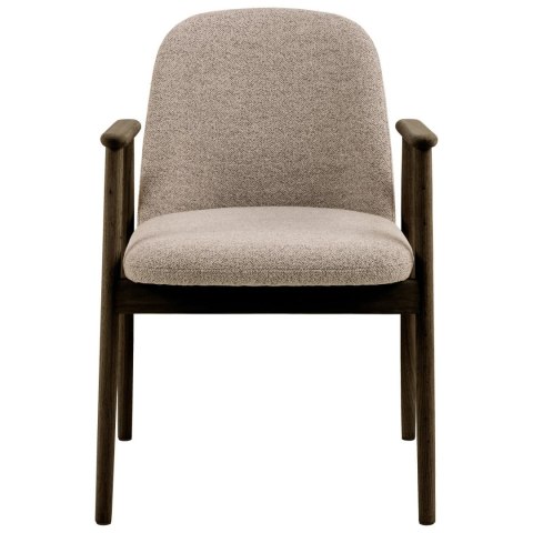 DREWNIANE KRZESŁO DO JADALNI, DĄB DYMIONY, BEŻOWE, PODŁOKIETNIKI, TKANINA