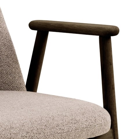 DREWNIANE KRZESŁO DO JADALNI, DĄB DYMIONY, BEŻOWE, PODŁOKIETNIKI, TKANINA