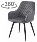 OBROTOWE KRZESŁO TAMARA SZARE, TAPICEROWANE, DO JADALNI, Z PODŁOKIETNIKAMI