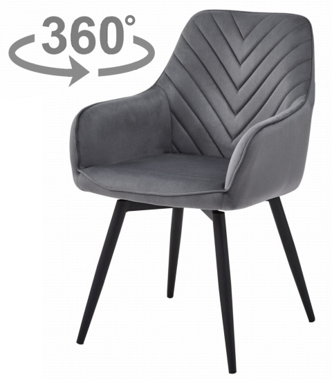 OBROTOWE KRZESŁO TAMARA SZARE, TAPICEROWANE, DO JADALNI, Z PODŁOKIETNIKAMI