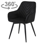 OBROTOWE KRZESŁO TAMARA CZARNE, TAPICEROWANE, DO JADALNI, Z PODŁOKIETNIKAMI