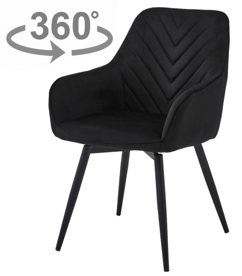 OBROTOWE KRZESŁO TAMARA CZARNE, TAPICEROWANE, DO JADALNI, Z PODŁOKIETNIKAMI