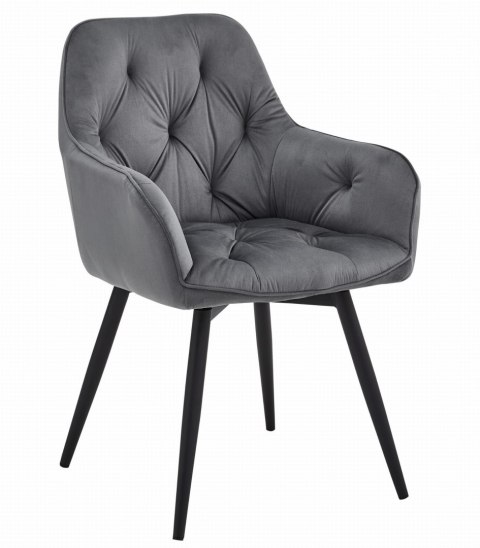 OBROTOWE CIEMNO SZARE KRZESŁO MALIA Z PODŁOKIETNIKAMI, TAPICEROWANE GLAMOUR
