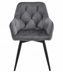 OBROTOWE CIEMNO SZARE KRZESŁO MALIA Z PODŁOKIETNIKAMI, TAPICEROWANE GLAMOUR
