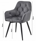 OBROTOWE CIEMNO SZARE KRZESŁO MALIA Z PODŁOKIETNIKAMI, TAPICEROWANE GLAMOUR