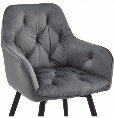 OBROTOWE CIEMNO SZARE KRZESŁO MALIA Z PODŁOKIETNIKAMI, TAPICEROWANE GLAMOUR
