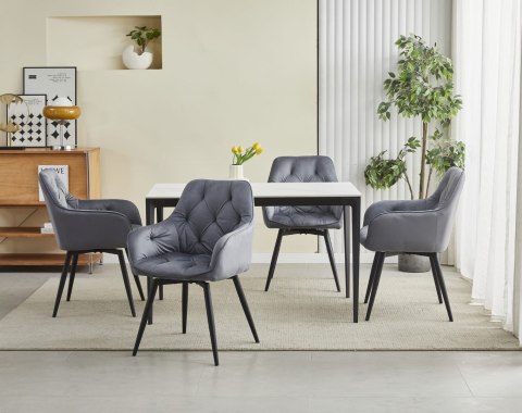 OBROTOWE CIEMNO SZARE KRZESŁO MALIA Z PODŁOKIETNIKAMI, TAPICEROWANE GLAMOUR