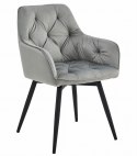 OBROTOWE JASNE SZARE KRZESŁO MALIA, Z PODŁOKIETNIKAMI, TAPICEROWANE GLAMOUR