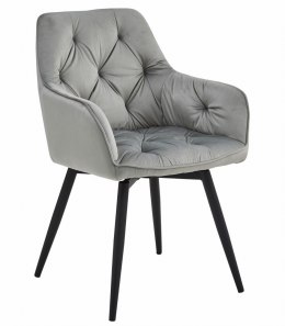 OBROTOWE JASNE SZARE KRZESŁO MALIA, Z PODŁOKIETNIKAMI, TAPICEROWANE GLAMOUR