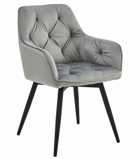 OBROTOWE JASNE SZARE KRZESŁO MALIA, Z PODŁOKIETNIKAMI, TAPICEROWANE GLAMOUR