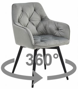 OBROTOWE JASNE SZARE KRZESŁO MALIA, Z PODŁOKIETNIKAMI, TAPICEROWANE GLAMOUR