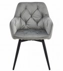 OBROTOWE JASNE SZARE KRZESŁO MALIA, Z PODŁOKIETNIKAMI, TAPICEROWANE GLAMOUR